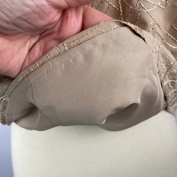 NWT Express Tan Blouse with Metallic Thread and Button Down Back - Size Large - Picture 11 of 14